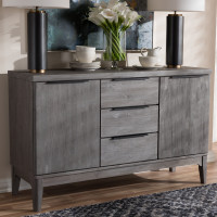 Baxton Studio Nash-Platinum-Board Nash Rustic Platinum Wood 3-Drawer Sideboard Buffet